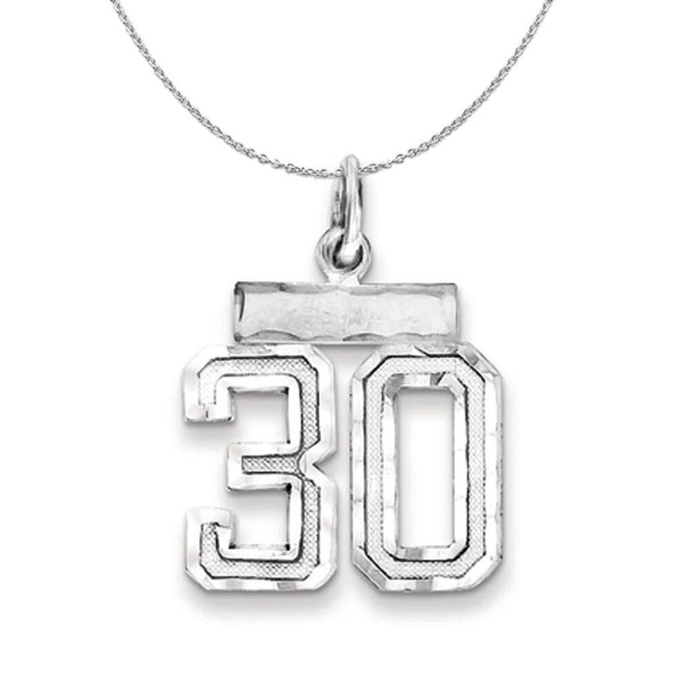 Silver, Varsity Collection, Small D/C Number 30 Necklace - 24 In